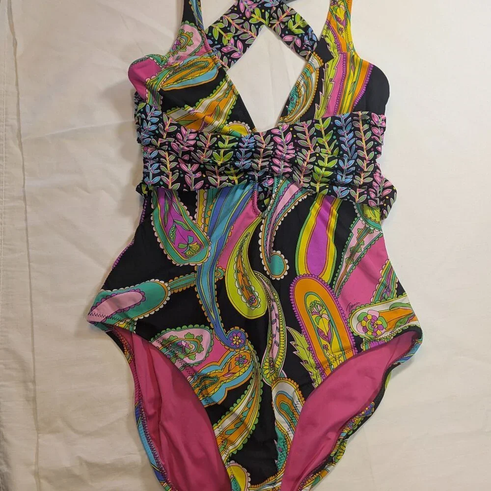 Trina Turk Garden Paisley One Piece Sz 8 - Picture 7 of 7